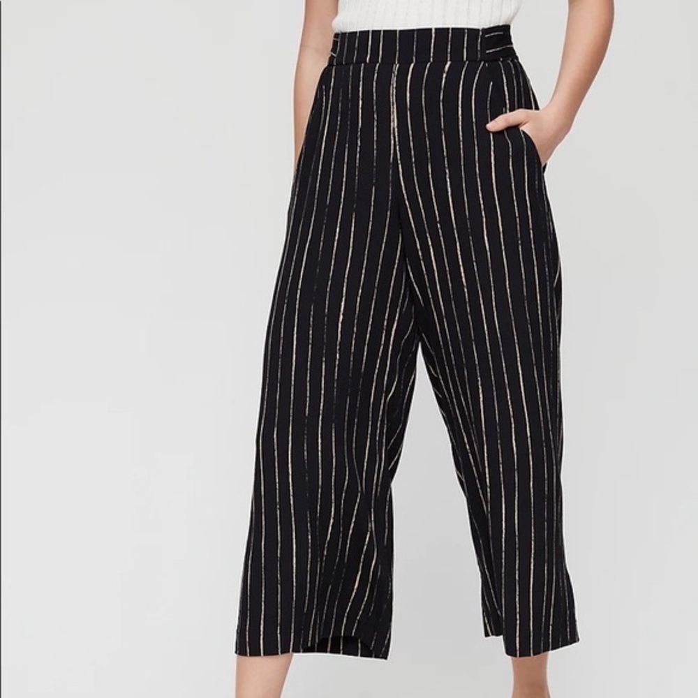 Spring Sale! Aritzia Black and Cream Striped Wide Leg Cropped Pants